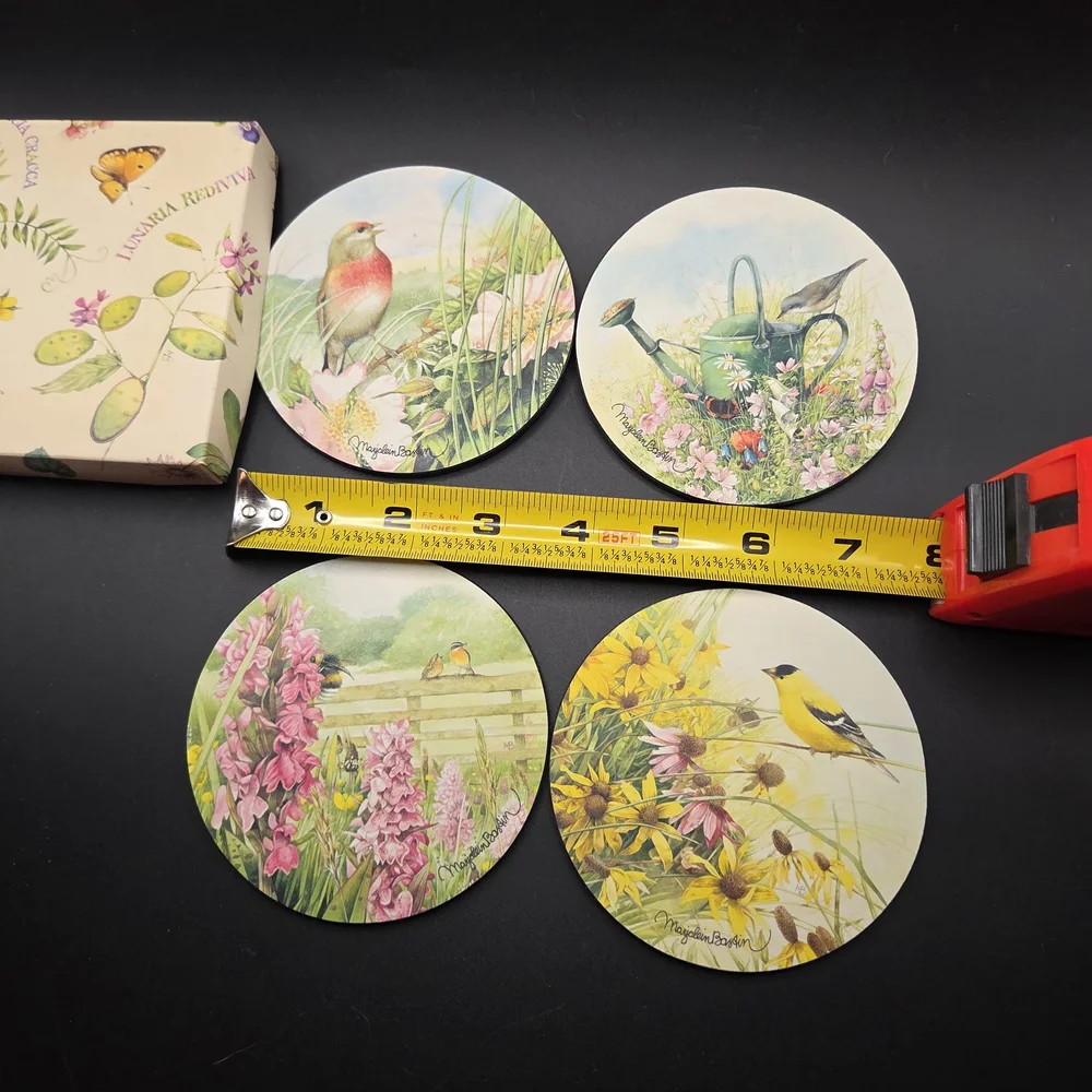 Marjolein Bastin Wildflower Meadow Coasters Set of 4 Birds Flowers Cork Base
